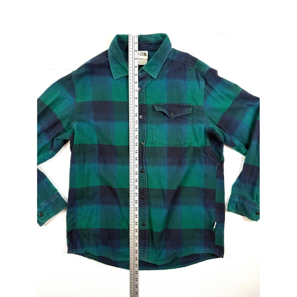 THE NORTH FACE Men's Large Flannel Plaid Single Pocket Shirt Green & Blue #1768